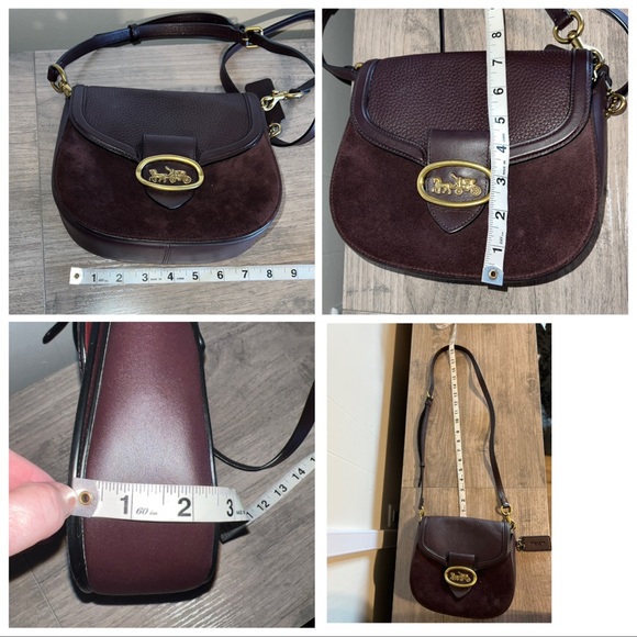 Coach Kat Saddle Bag horse and carriage motif suede pebbled leather oxblood - Picture 3 of 13